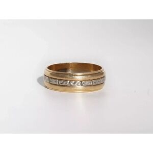 14k Solid Two Toned Gold Men's Wave Pattern‎ Thick Band Ring - Heavy Size 11